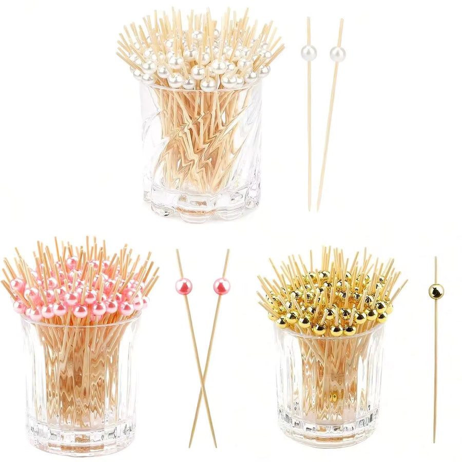 200/100/50/10pcs Fruit Skewers, Bamboo Sticks, Flower Picks, Fruit Kabobs, Creative Art Toothpicks, Cocktail Decorated Bamboo Sticks, Cake & Burger Art Forks - For Beverage Decoration, Desserts (Birthday, Wedding Party Supplies, Christmas Gifts)